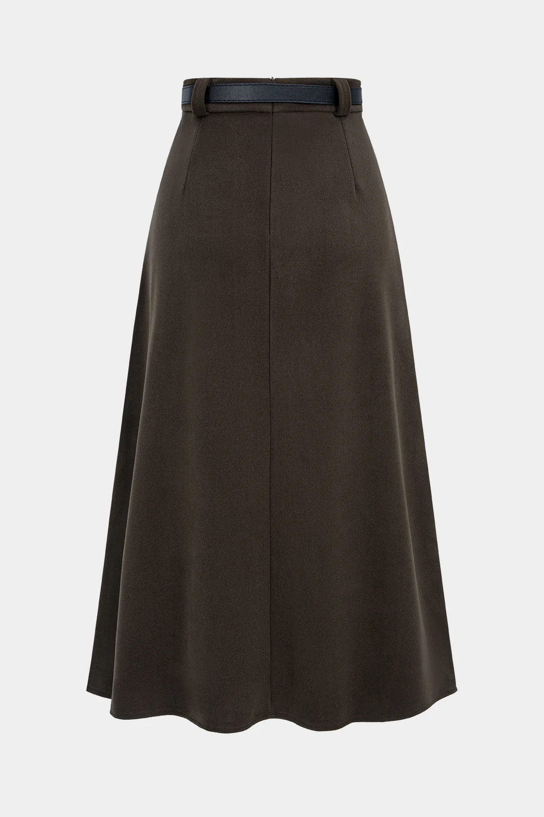 Woolen Pleated Belted High Waist Skirt - Flockneti