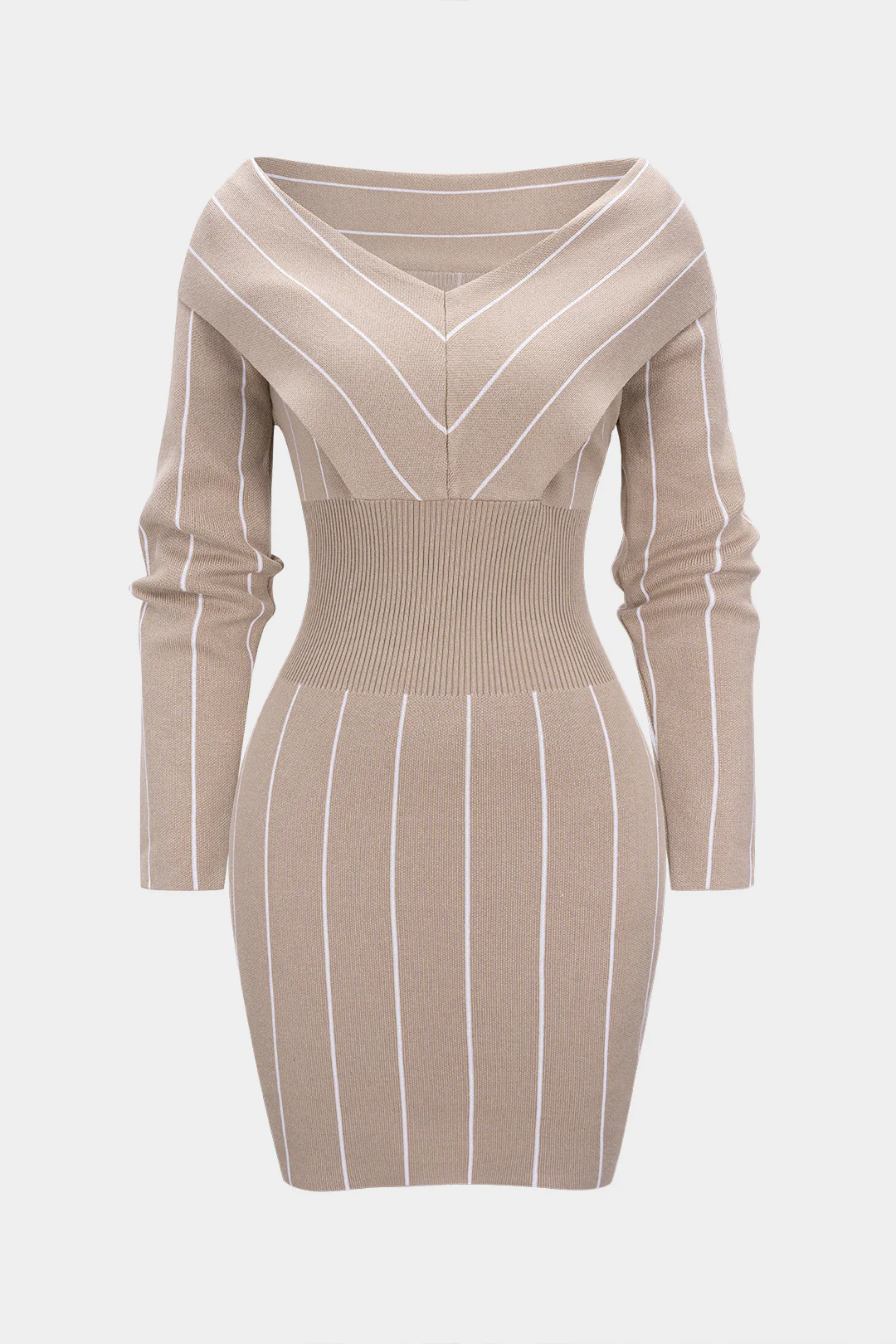 Knit Contrast Stripes Print Long Sleeve Dress - Flockneti