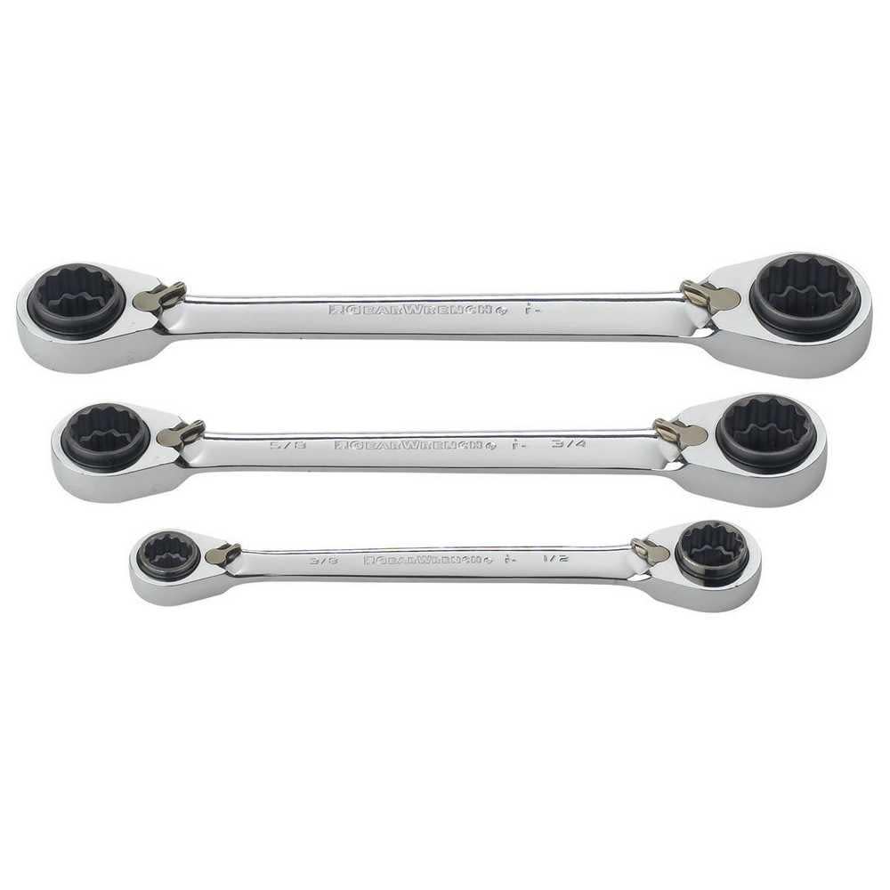 GEARWRENCH 3 Pc 12 Point QuadBox Reversible Ratcheting SAE Wrench Set - Flockneti