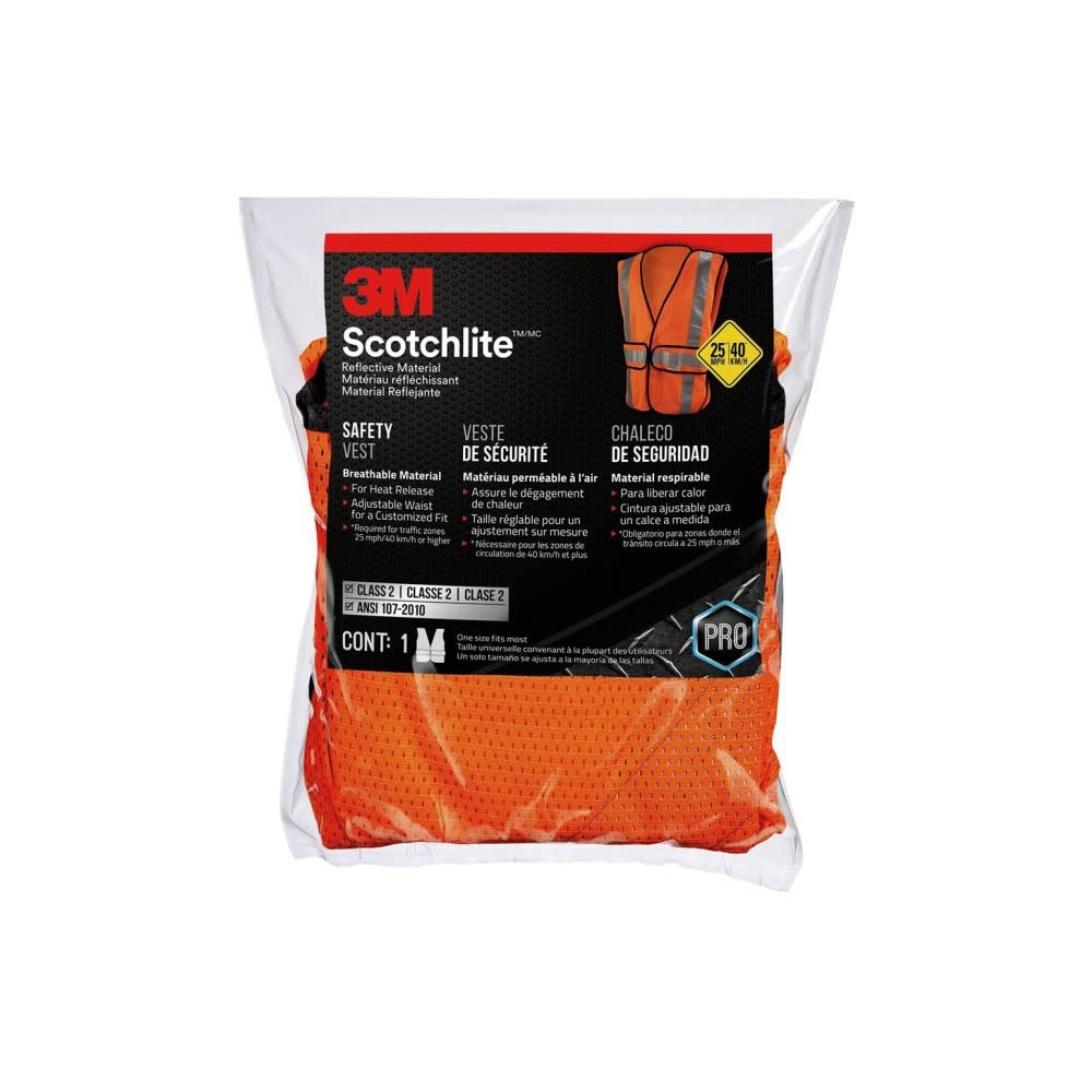 3M Scotchlite Fluorescent Orange Hi Vis Reflective Safety Vest - Flockneti