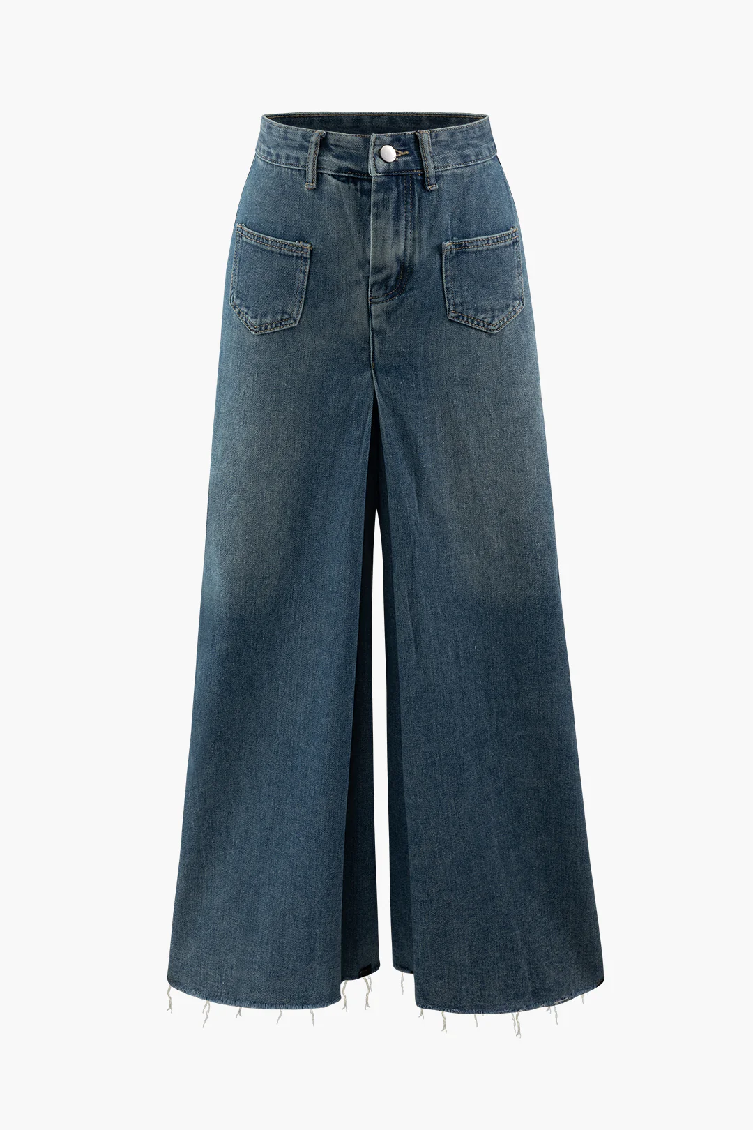 Denim Frayed Pocket High-Waisted Jeans - Flockneti