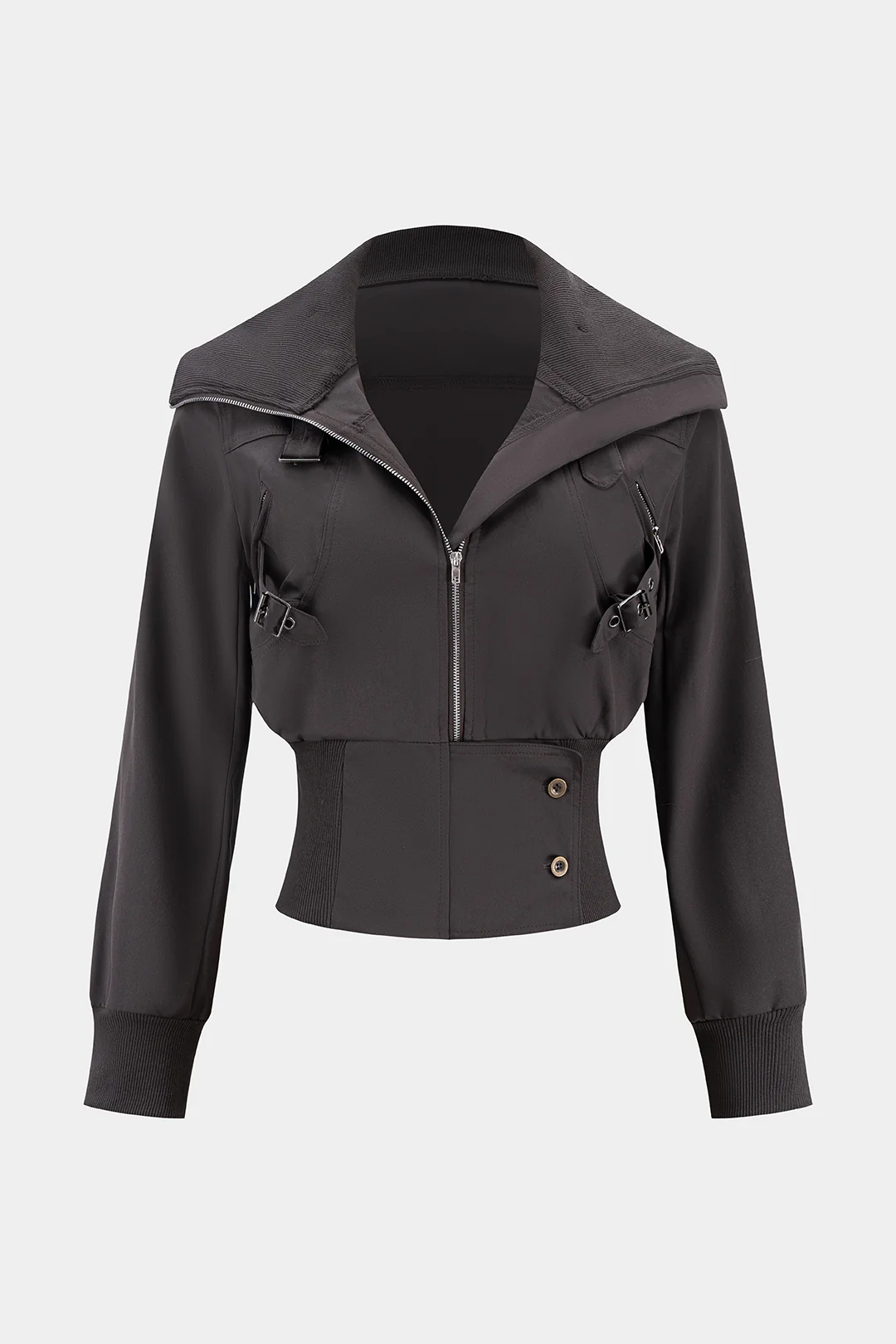 Zipper Pocket Waist-Cinching Cropped Jacket - Flockneti