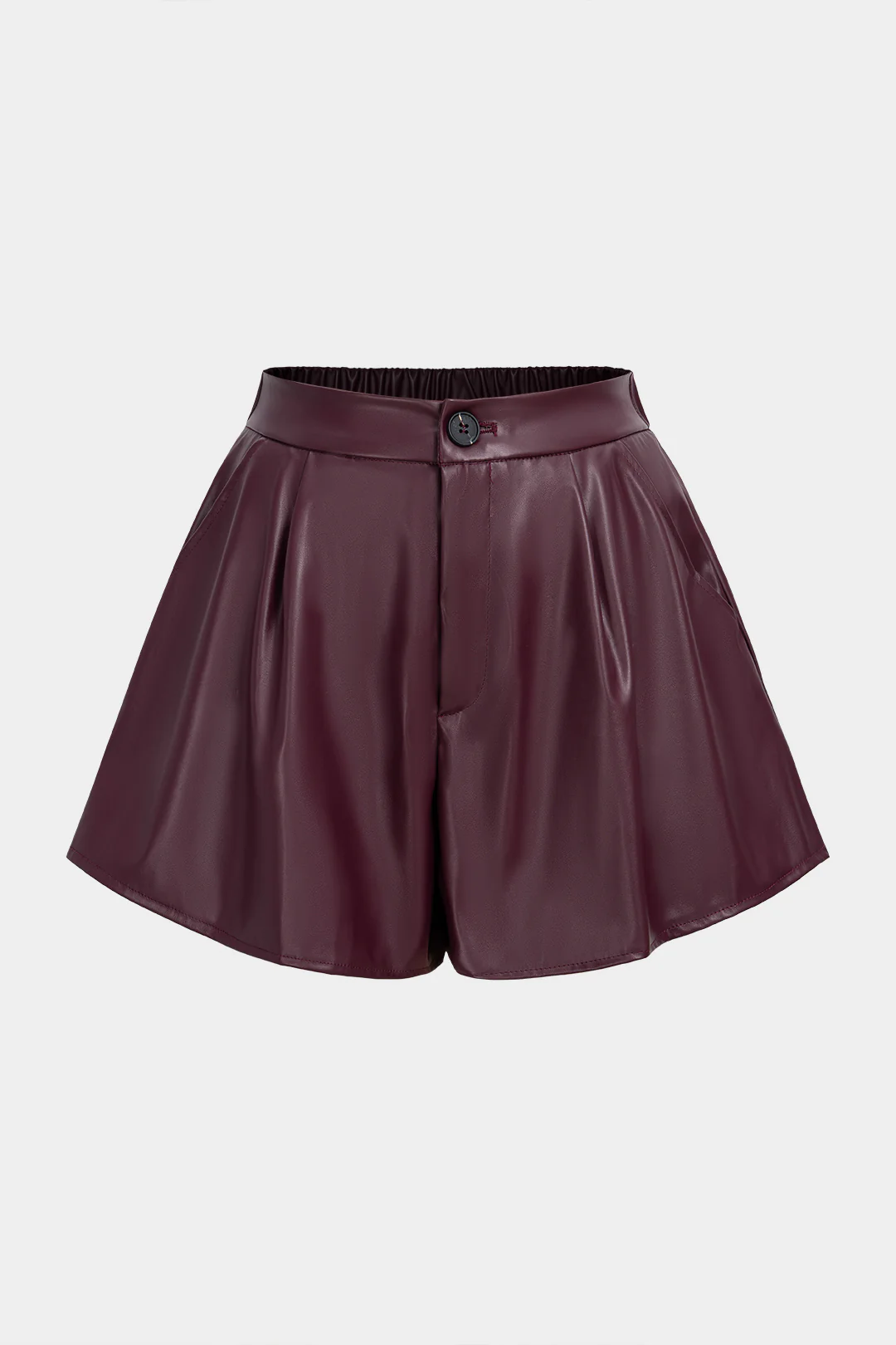 Solid Faux Leather Ruched Shorts - Flockneti