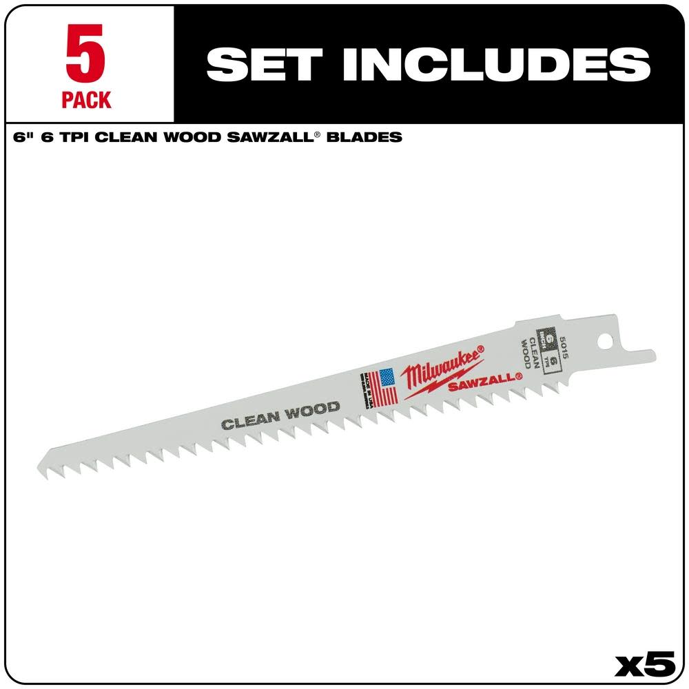 Milwaukee 6 in. 6 TPI Fleam Ground SAWZALL Blades 5PK - Flockneti