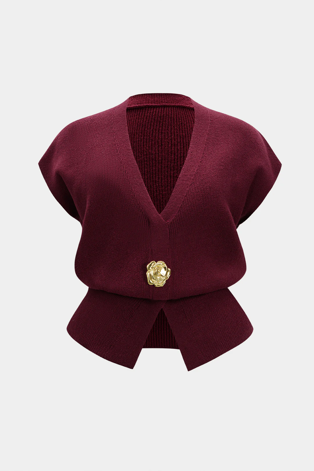 Plus Size Knit Metallic Button V-Neck Vest - Flockneti