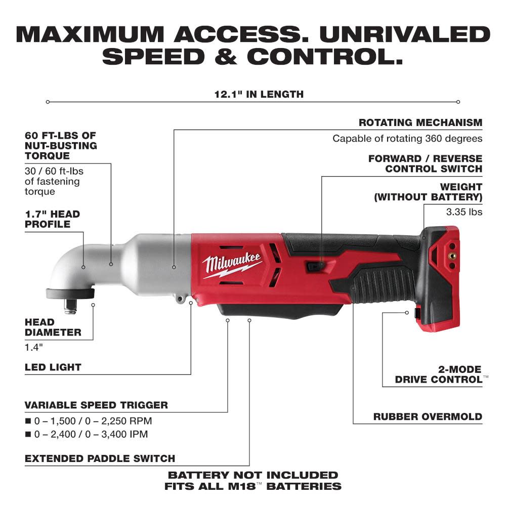 Milwaukee M18 2-Speed 3/8 in. Right Angle Impact Wrench - Flockneti