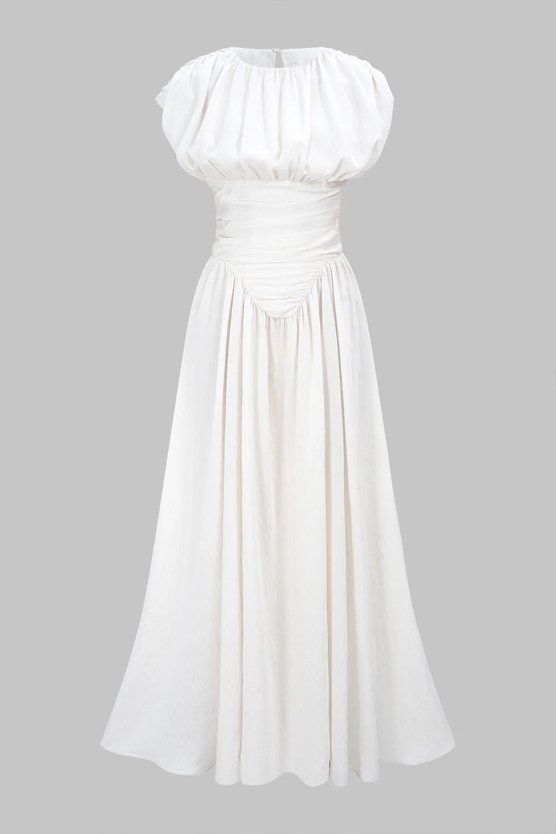 Linen Round Neck Ruched Backless Sleeveless Maxi Dress - Flockneti