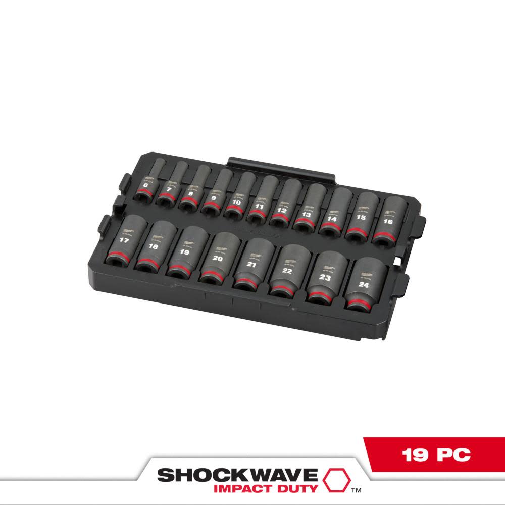 Milwaukee SHOCKWAVE Impact Duty Socket 3/8 Dr 19pc MM Tray Set - Flockneti