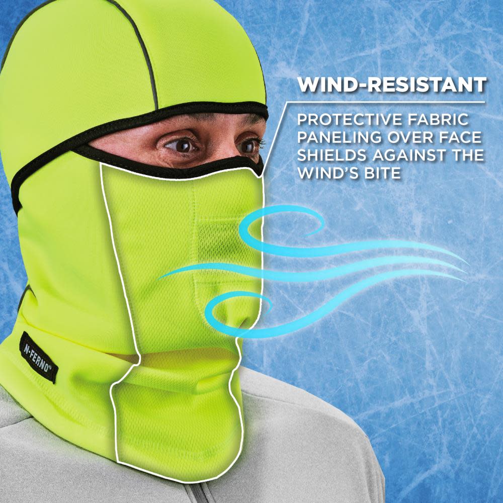 Ergodyne N Ferno 6823 Balaclava Face Mask Windproof Hinged Lime - Flockneti