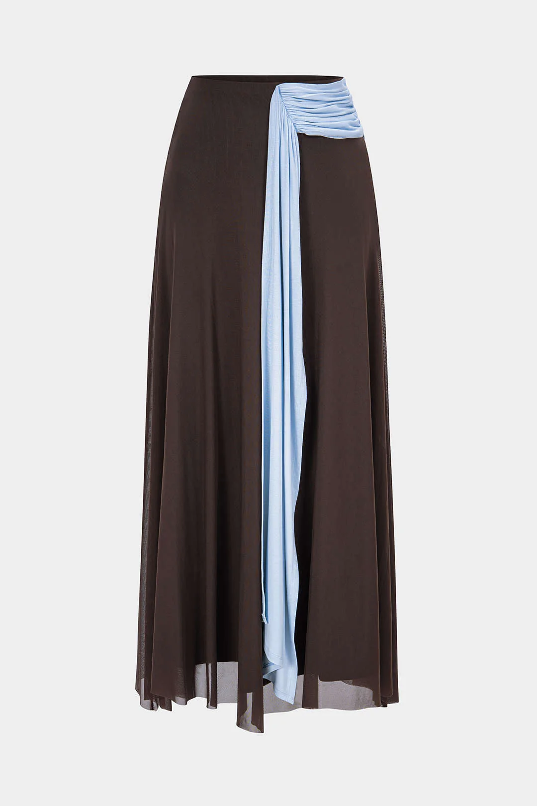 Contrast Mesh Patchwork Asymmetrical Ruched Skirt - Flockneti