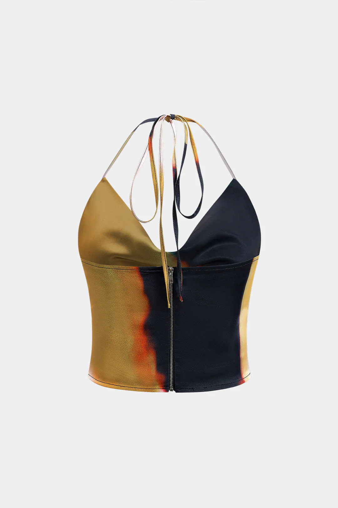 Ombre Print Satin Tie Up Zipper Cami Top - Flockneti