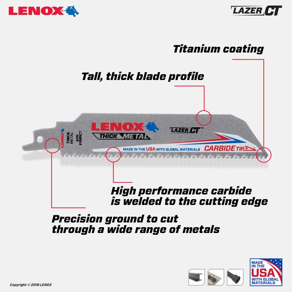 Lenox 6″ 8TPI LAZER CT Reciprocating Saw Blade 3pk - Flockneti