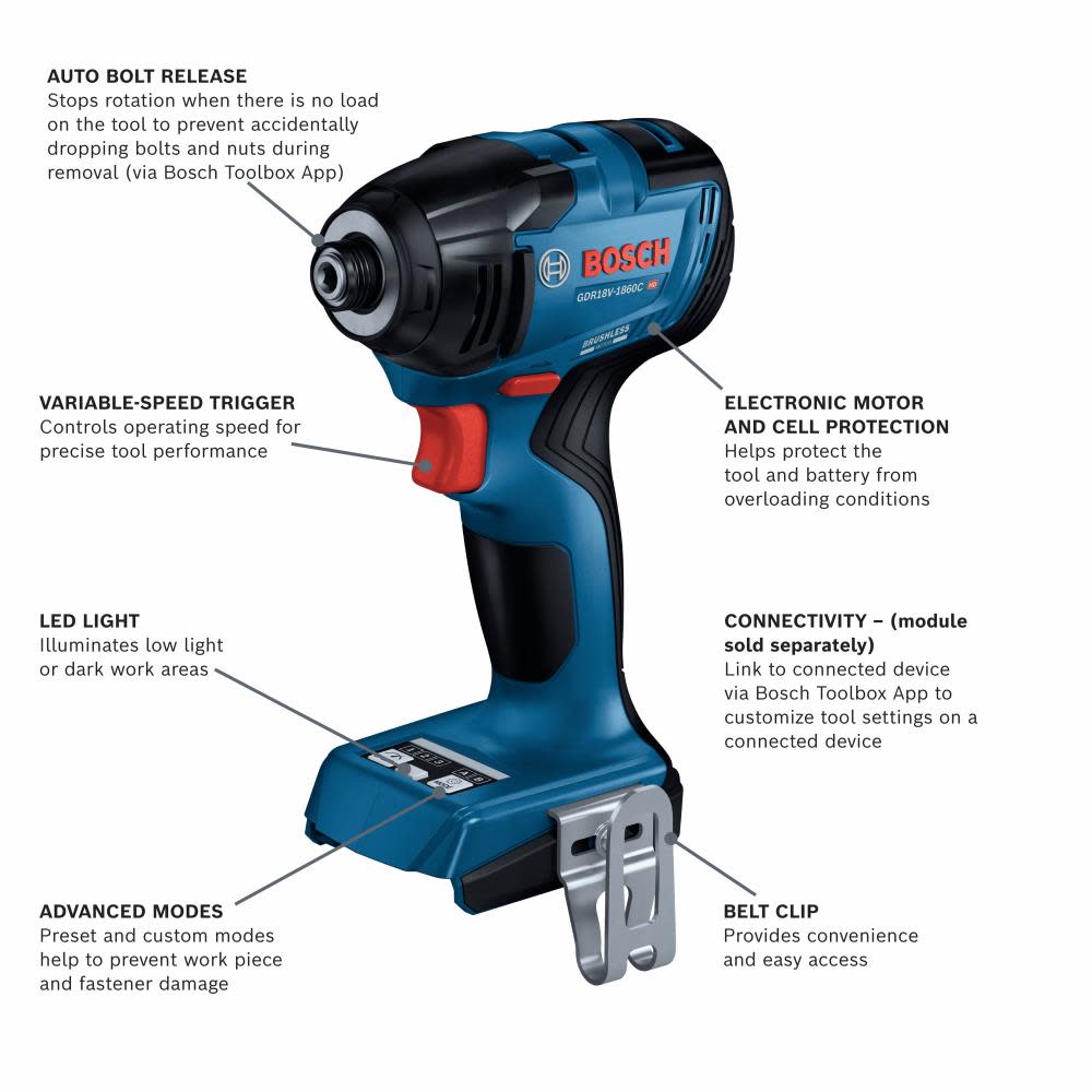 Bosch 18V Hex Impact Driver Connected Ready 1/4″ Bare Tool - Flockneti
