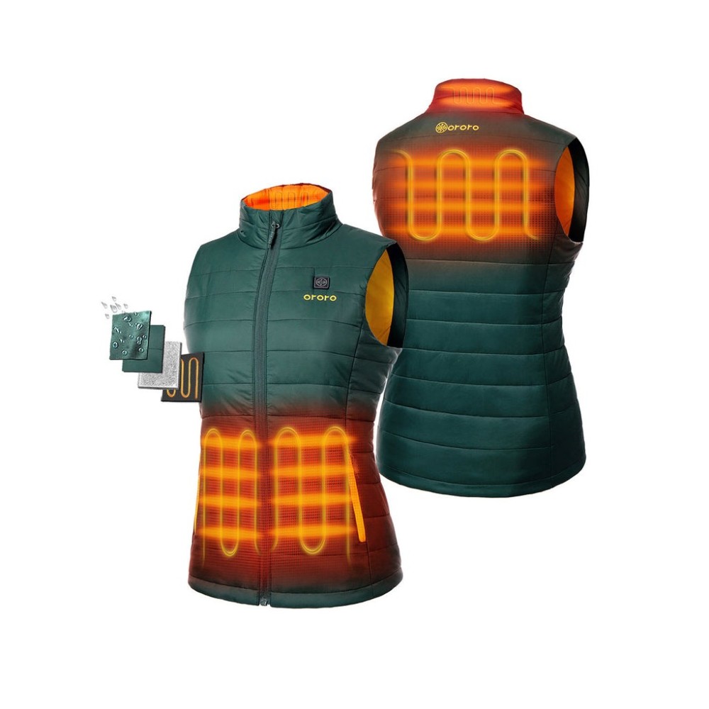 ORORO Womens Green & Gold Classic Heated Vest Kit 2X - Flockneti