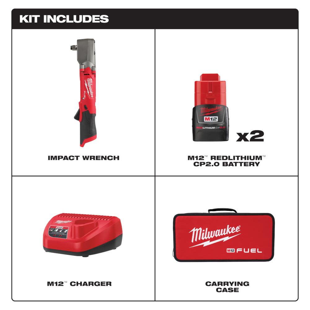 Milwaukee M12 FUEL 1/2″ Right Angle Impact Wrench Kit - Flockneti