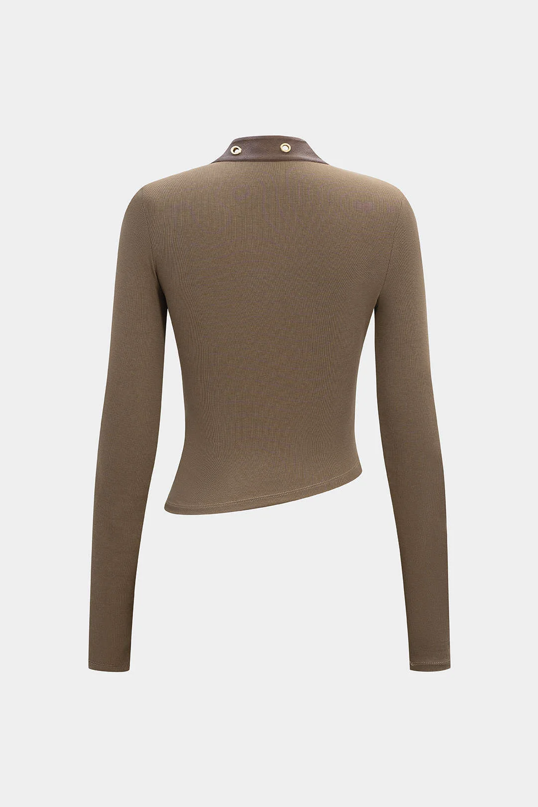 Faux Leather Metallic Asymmetrical Long-Sleeve Top - Flockneti