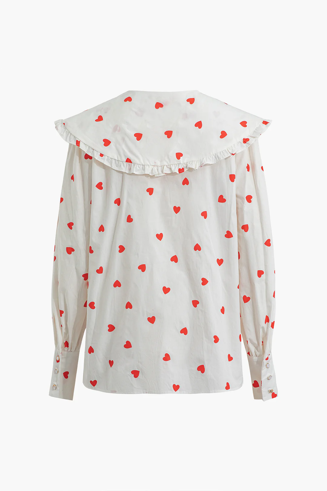 Heart Print Button Ruched Long-Sleeve Shirt - Flockneti