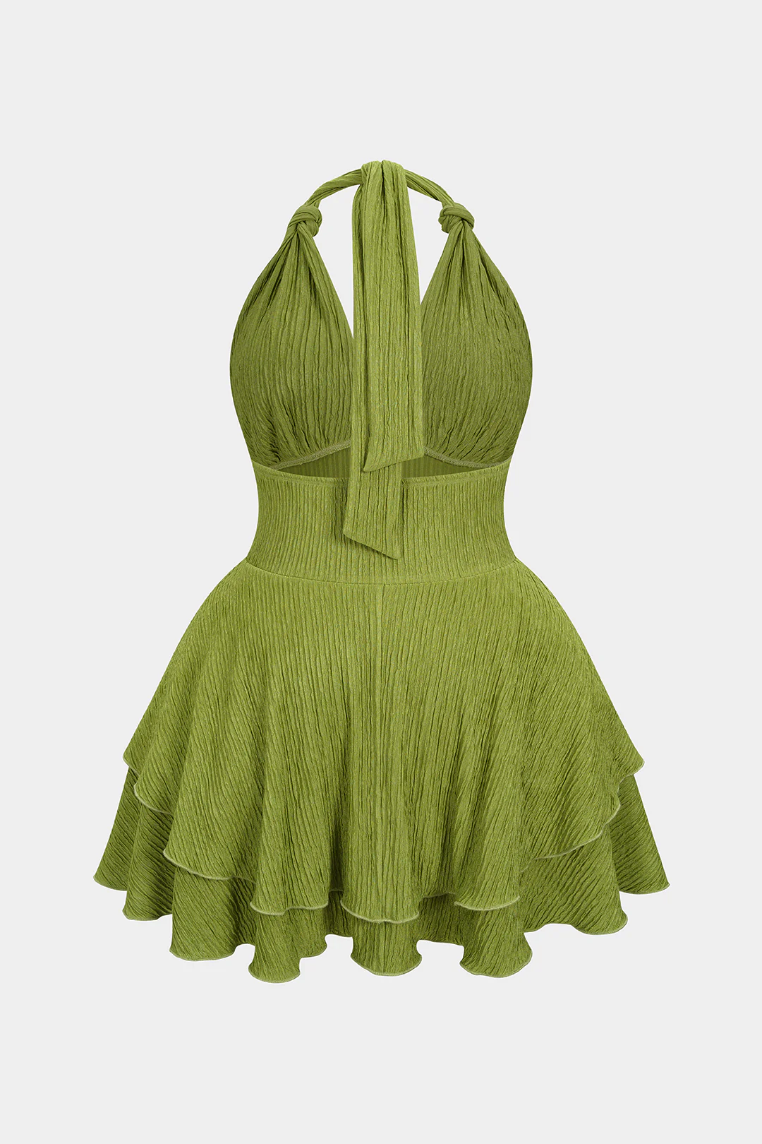 Plus Size Halter Neck Knotted Backless Sleeveless Mini Dress - Flockneti