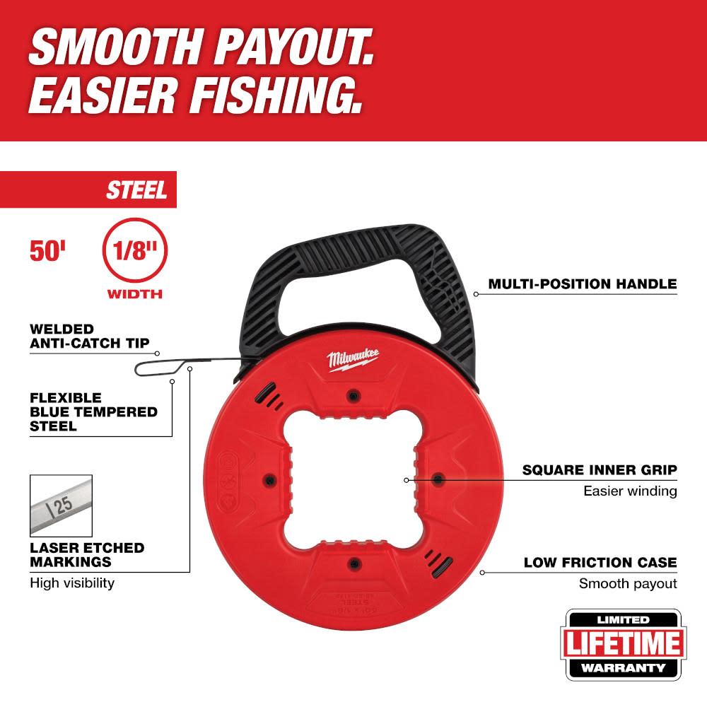 Milwaukee 50 Ft. 1/8 in. Steel Fish Tape - Flockneti