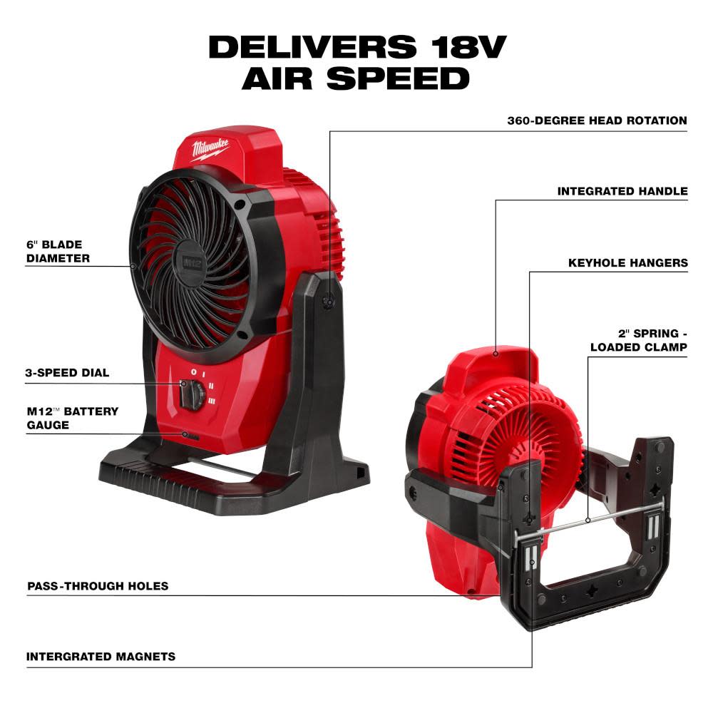 Milwaukee M12 3/8 Drill/Driver & Mounting Fan Kit with Tape Measure Bundle - Flockneti