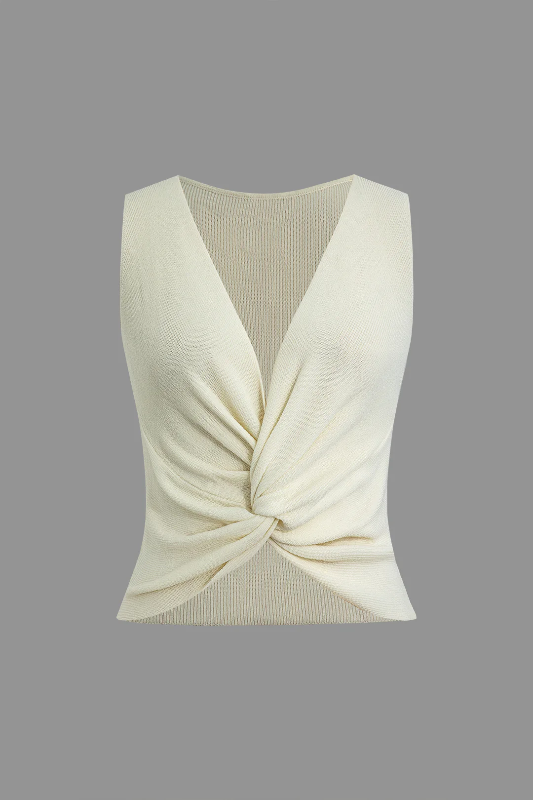 Knit Twist Knot Deep V-Neck Tank Top - Flockneti