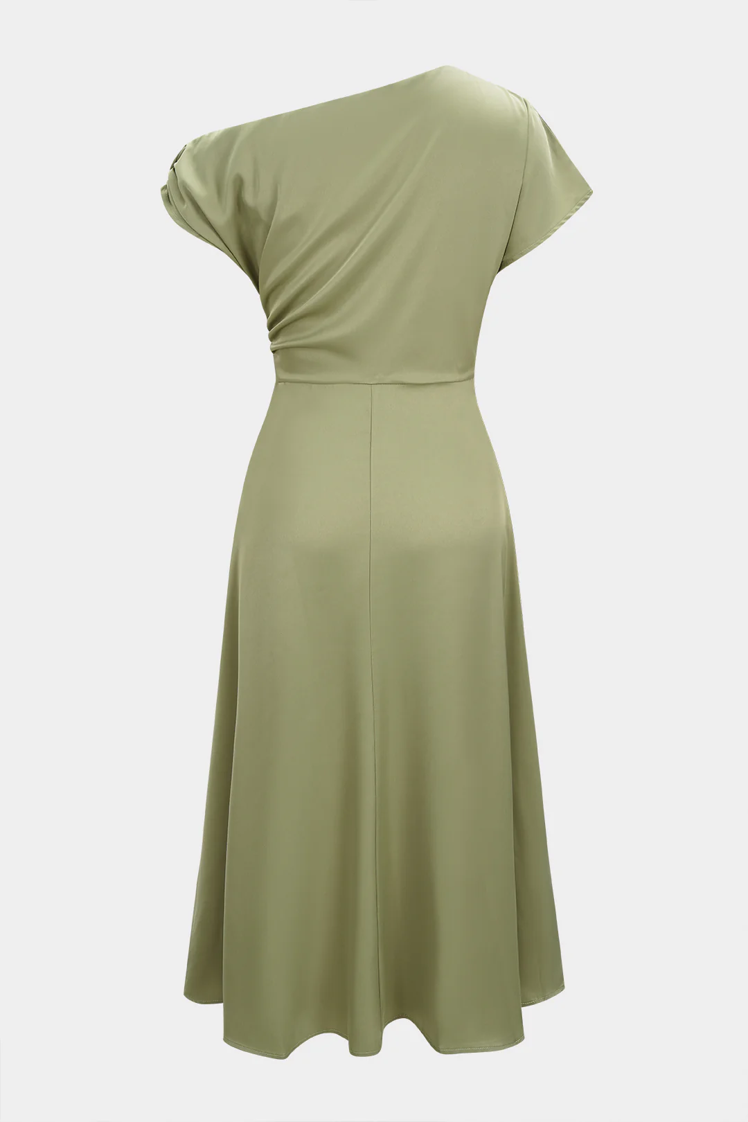 Satin One Shoulder Ruched Short Sleeve Midi Dress - Flockneti