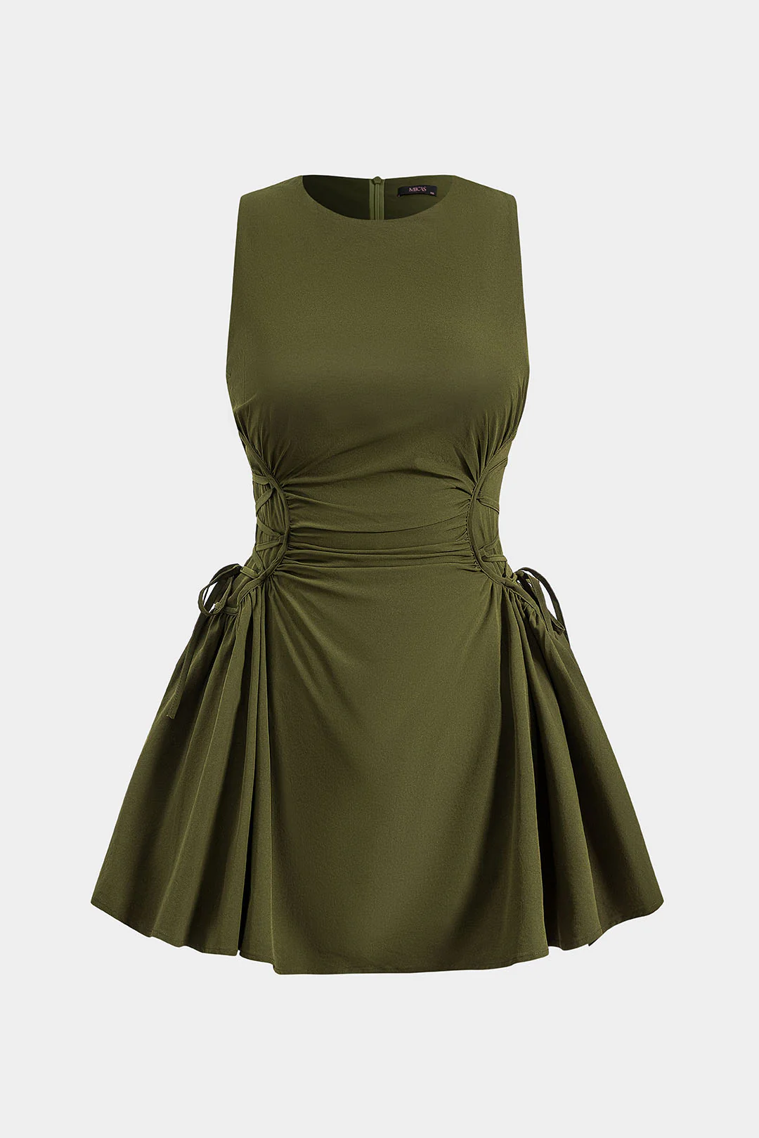 Ruched Strappy Zipper Sleeveless Mini Dress - Flockneti