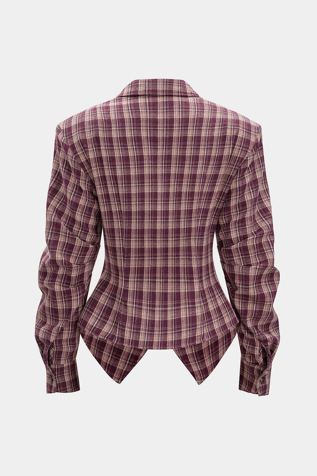 Plaid Print Ruched Waist-Cinching Long-Sleeve Shirt - Flockneti