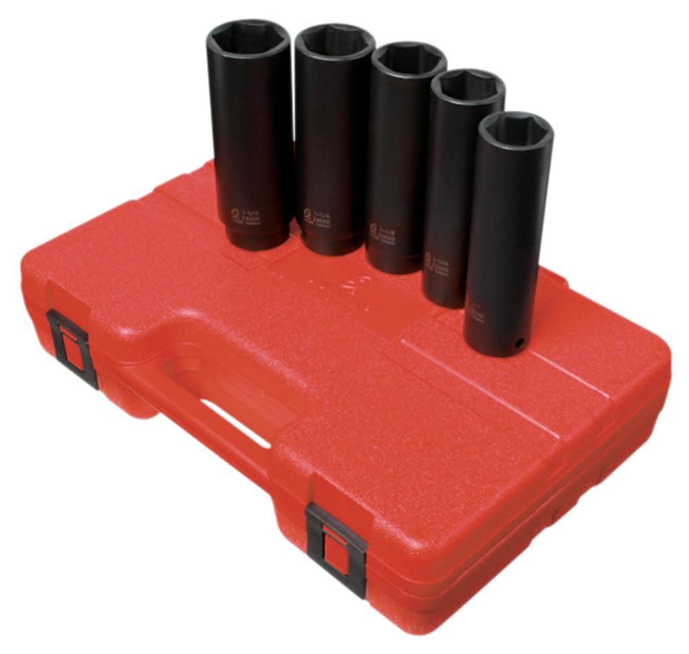 Sunex 5 pc. 1/2 In. Drive SAE Extra Long Impact Socket Set - Flockneti