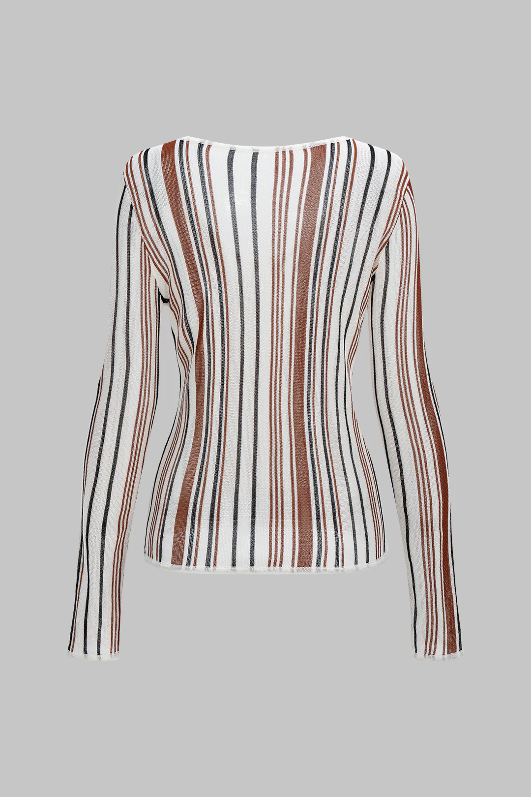 Knit Stripes Print V-Neck Long-Sleeve Top - Flockneti