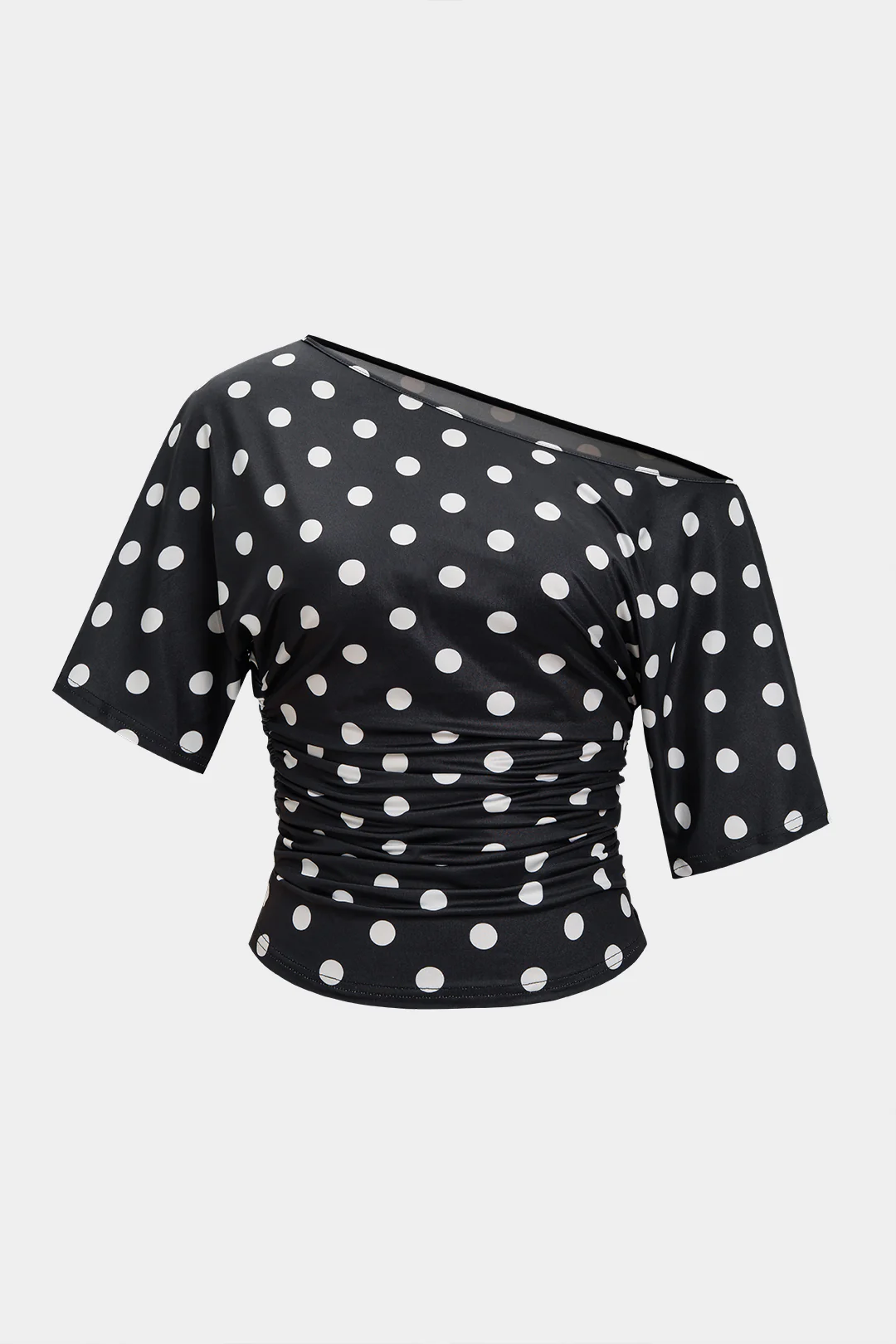 Polka Dots Print One Shoulder Short Sleeve T-Shirt - Flockneti