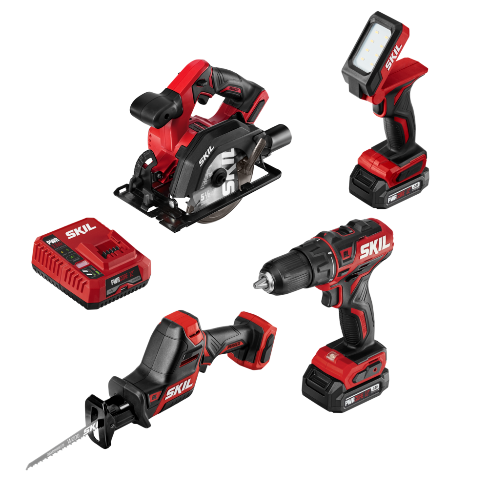 SKIL PWRCore 12 Brushless 12V 4 Tool Combo Kit with PWR JUMP Charger - Flockneti