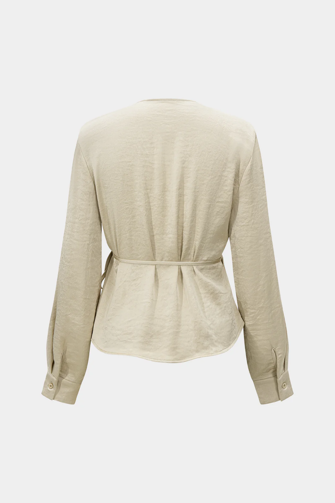 Satin Tie-Up Ruched Long-Sleeve Shirt - Flockneti