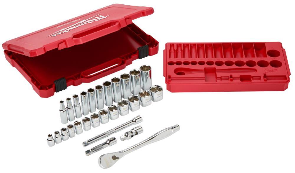 Milwaukee 54pc 1/4In & 3/8In Dr SAE Mechanics Socket Set Bundle - Flockneti