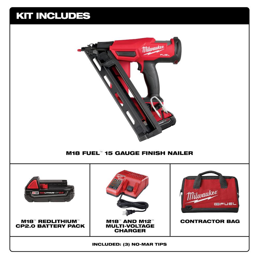 Milwaukee M18 FUEL 15 Gauge Finish Nailer Kit - Flockneti