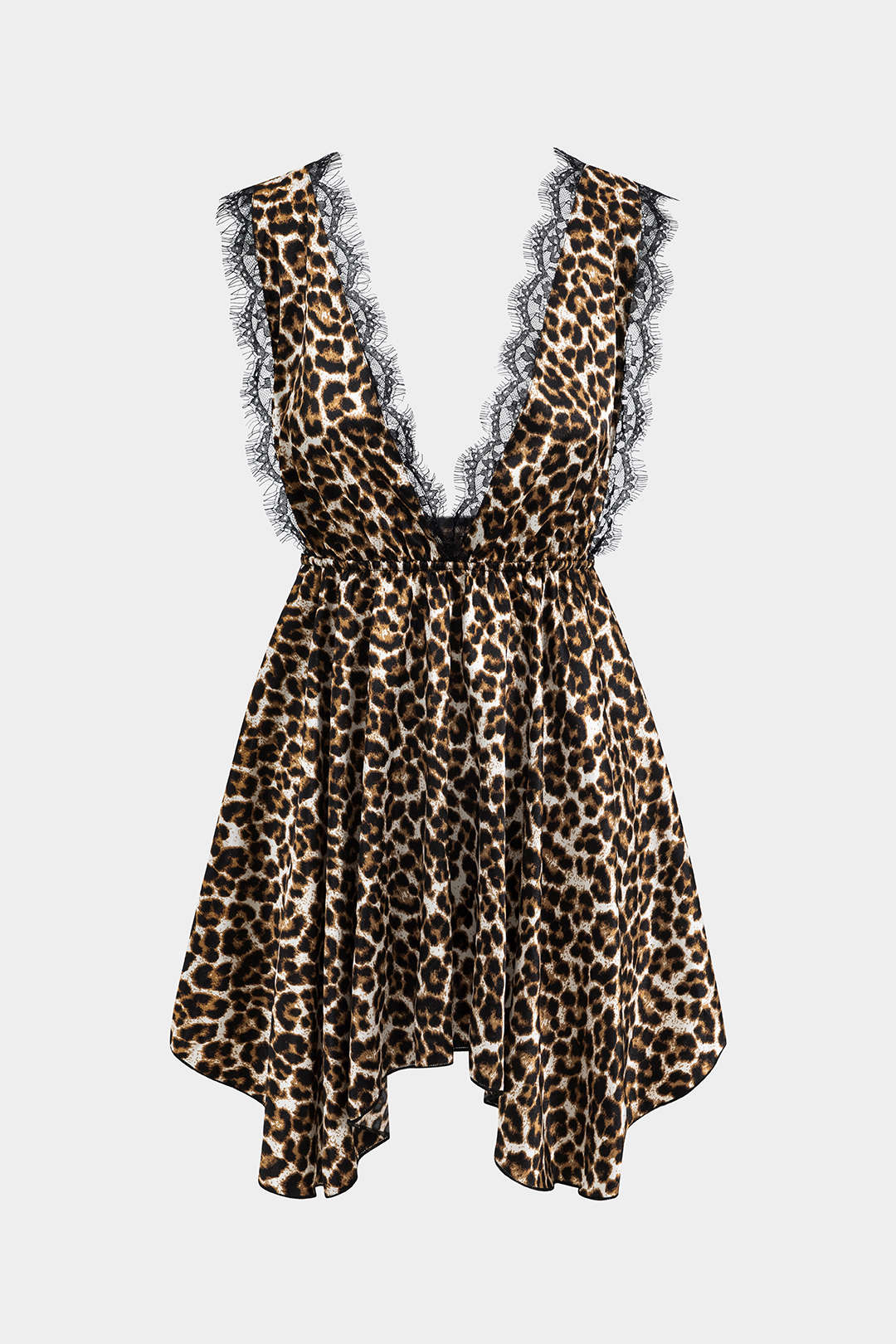 Lace Patchwork Leopard Print Night Dress - Flockneti
