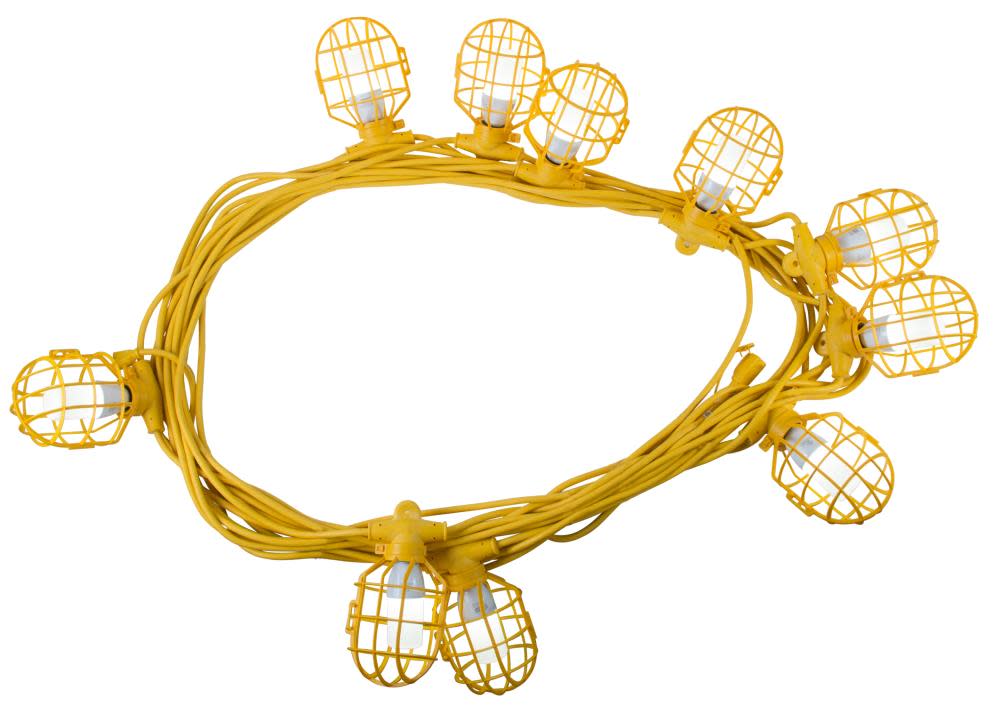 Bergen Industries 100 Ft. 14/2 SJTW 10-Cage Temporary Work Light Stringer 15A Male/Female Ends Yellow - Flockneti