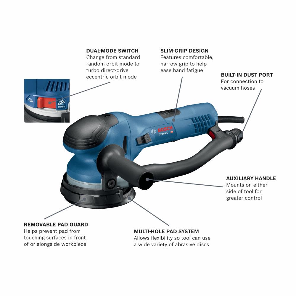 Bosch 5 In. Dual-Mode Random Orbit Sander - Flockneti