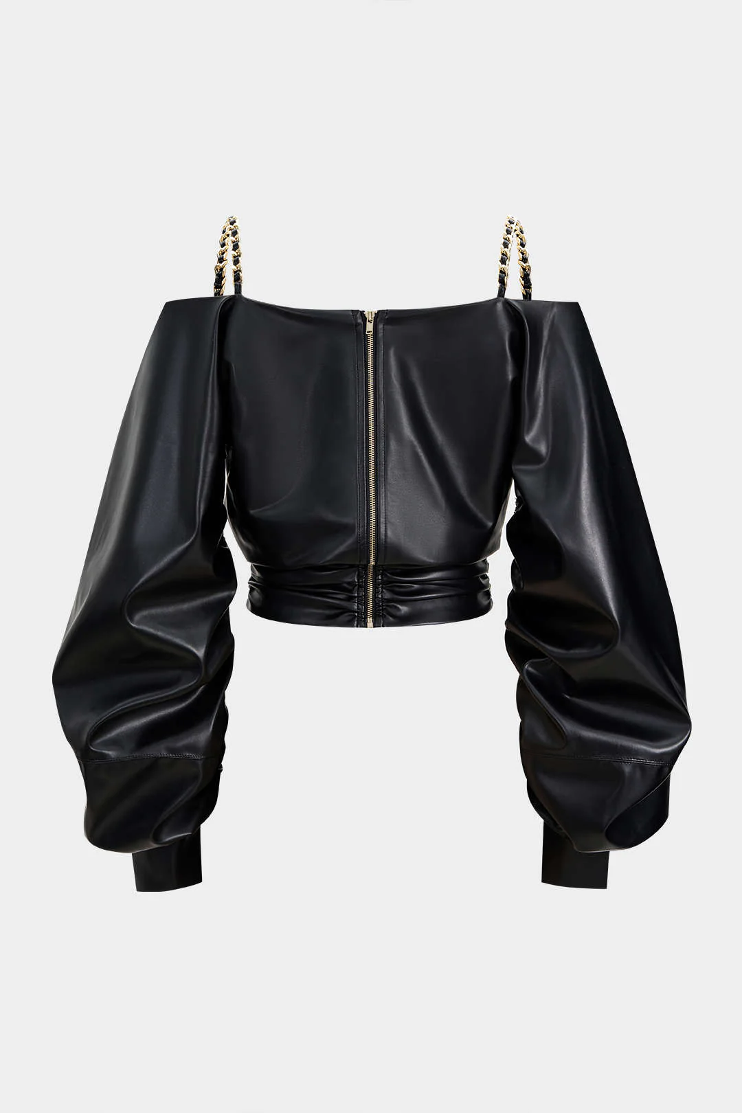 Faux Leather Metallic Crossed Long-Sleeve Shirt - Flockneti