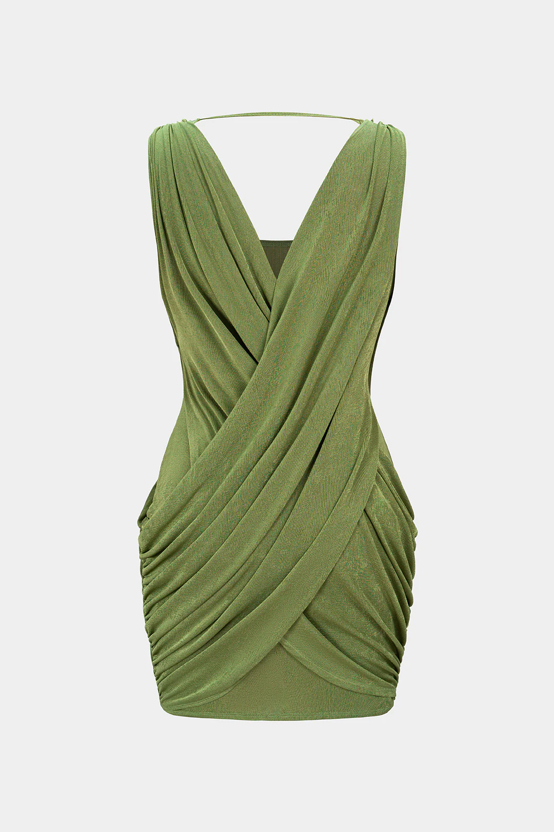 Crossed V-Neck Ruched Metallic Decor Sleeveless Mini Dress - Flockneti