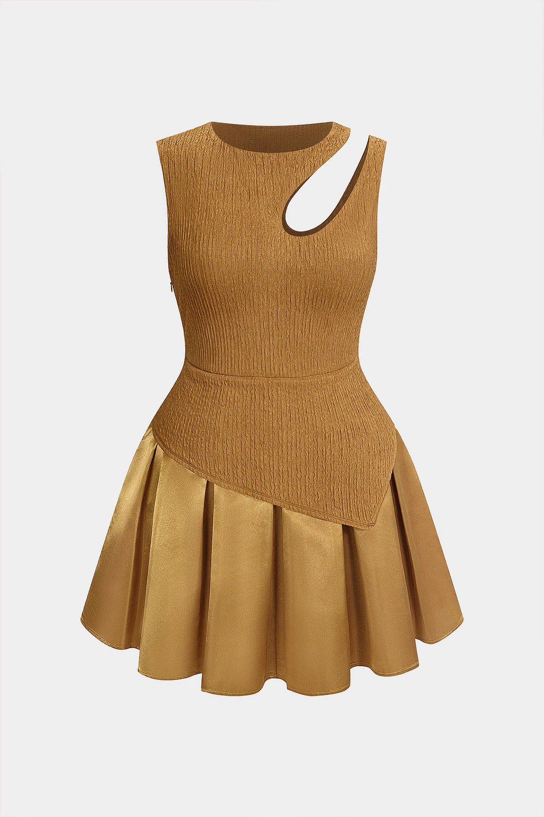 Plus Size Round Neck Asymmetrical Cut Out Sleeveless Mini Dress - Flockneti