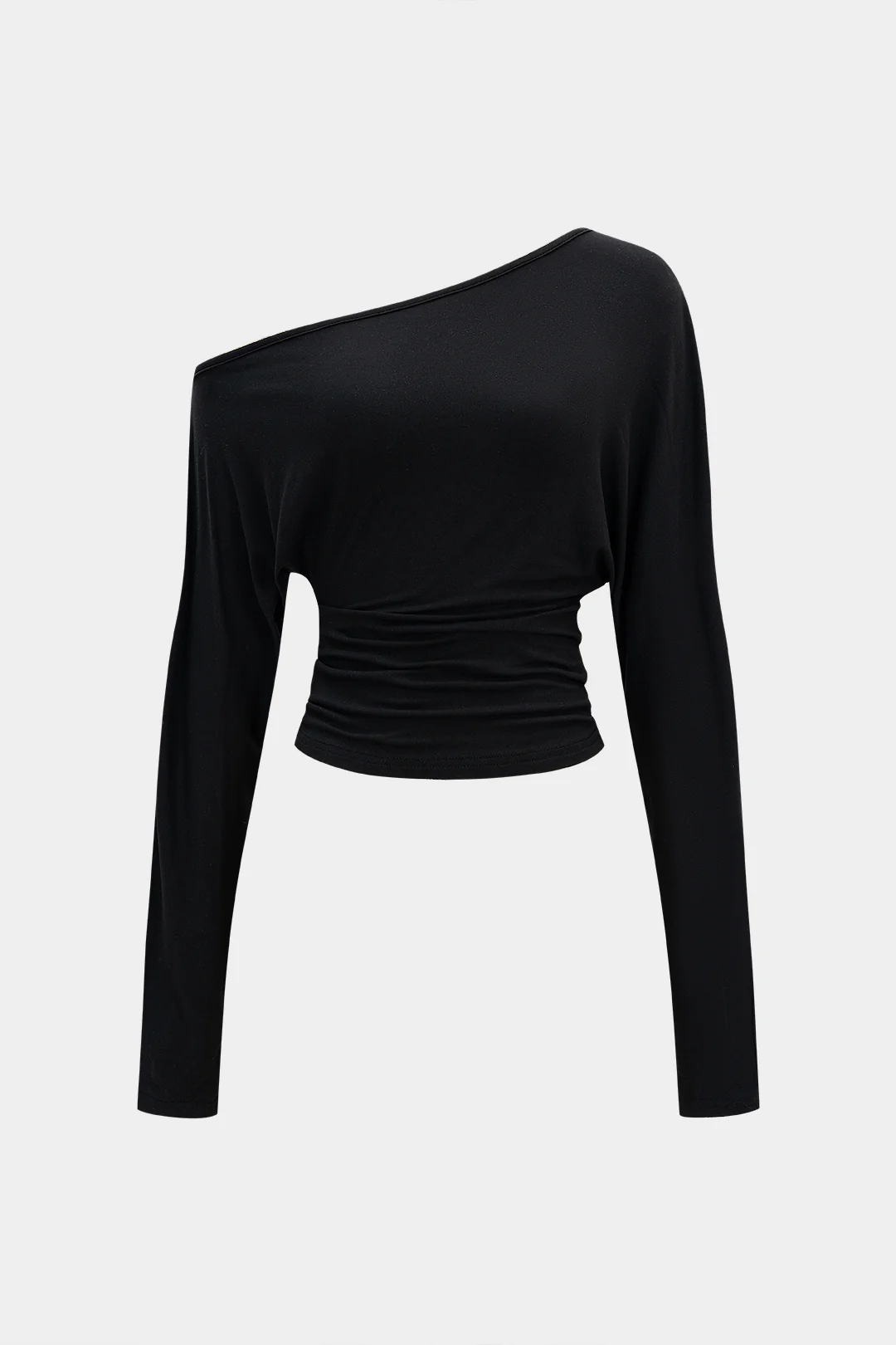 Cut Out Asymmetrical Neck Ruched Long-Sleeve Top - Flockneti