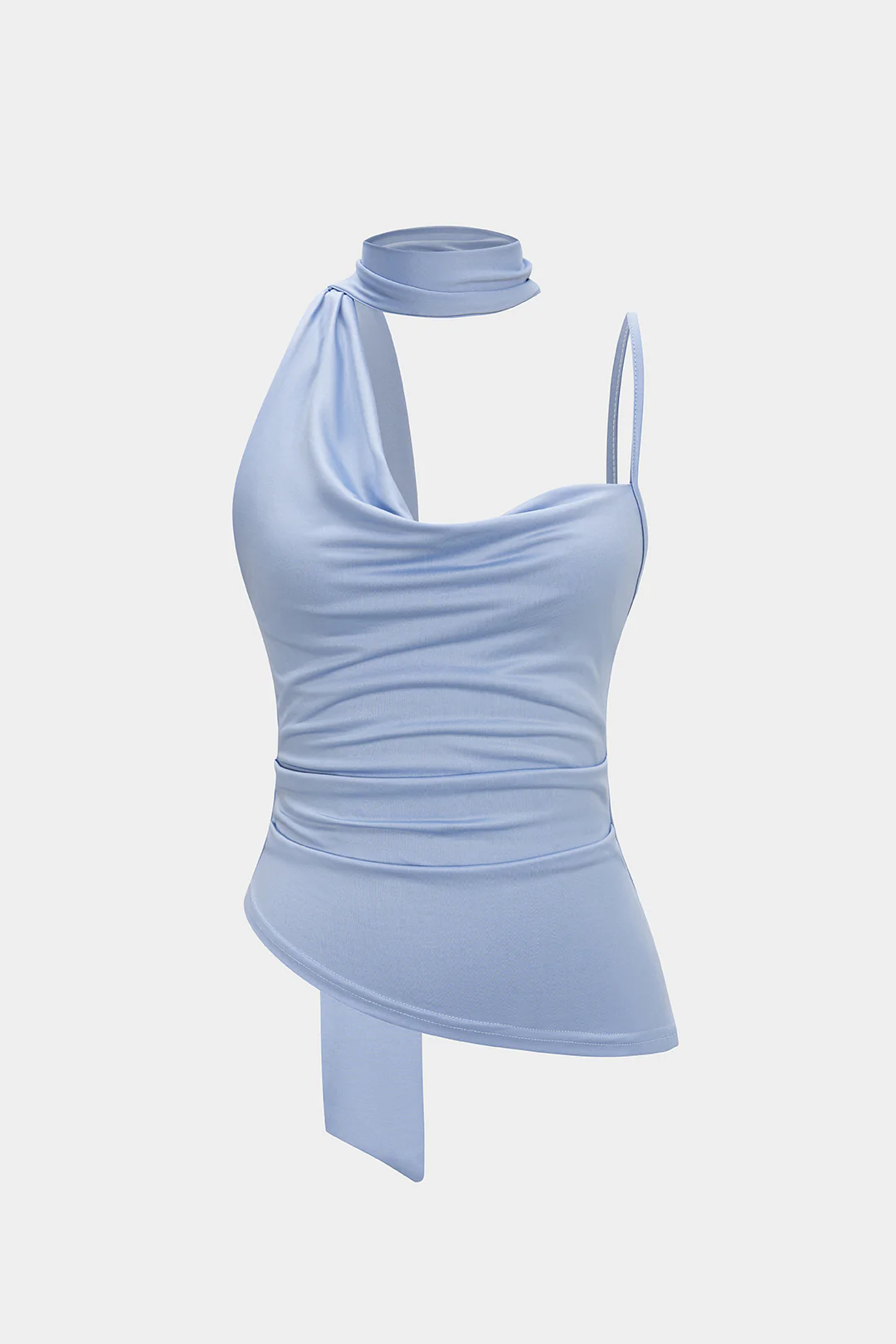 Asymmetrical Halter Neck Ruched Cami Top - Flockneti