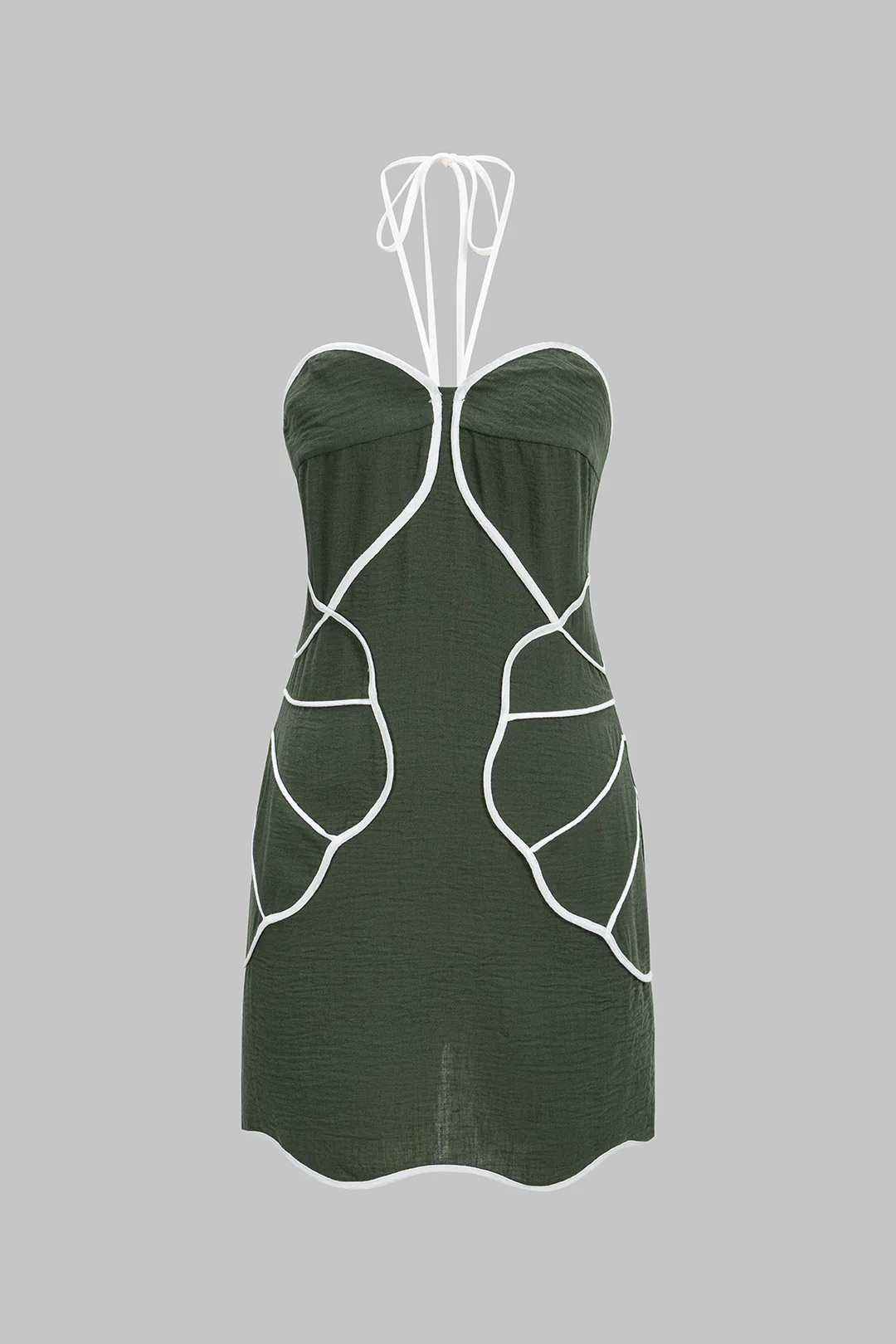 Contrast Halter Tie-Up Sleeveless Mini Dress - Flockneti