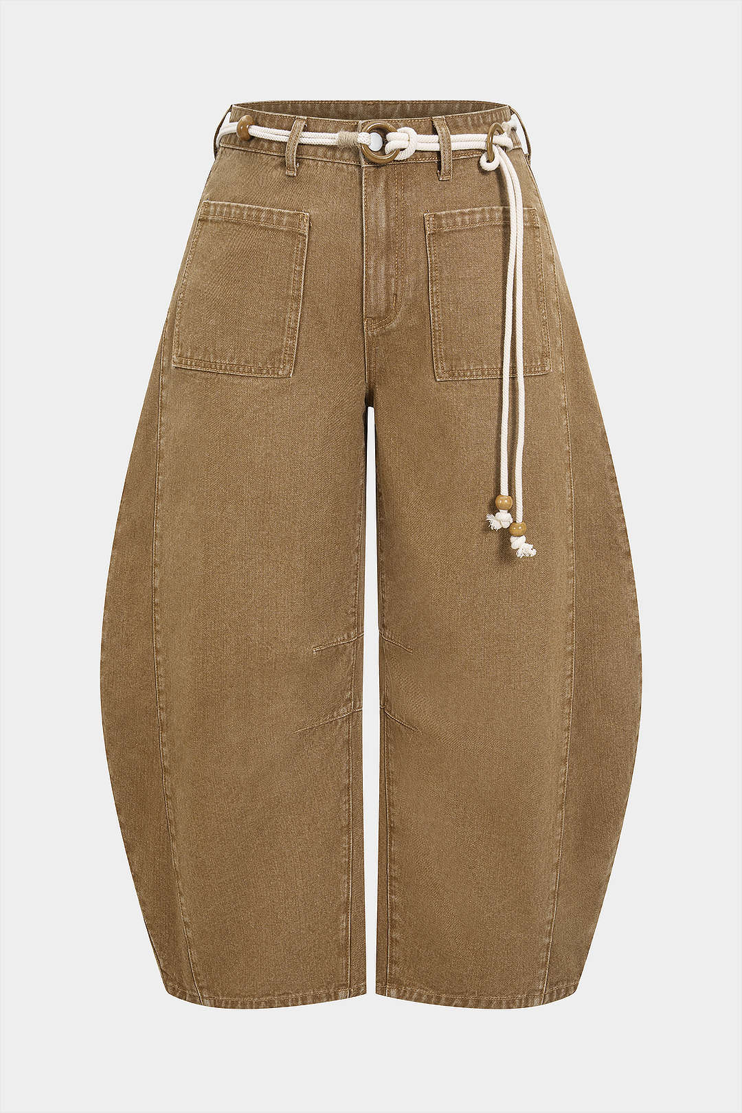 Plus Size Denim Low Waist Beaded Belted Jeans - Flockneti