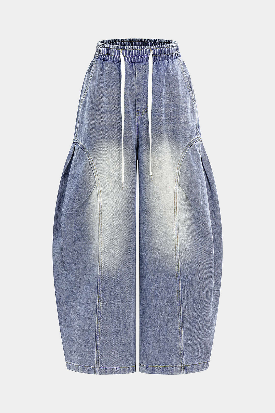 Denim Drawstring Shirred Waistband Jeans - Flockneti