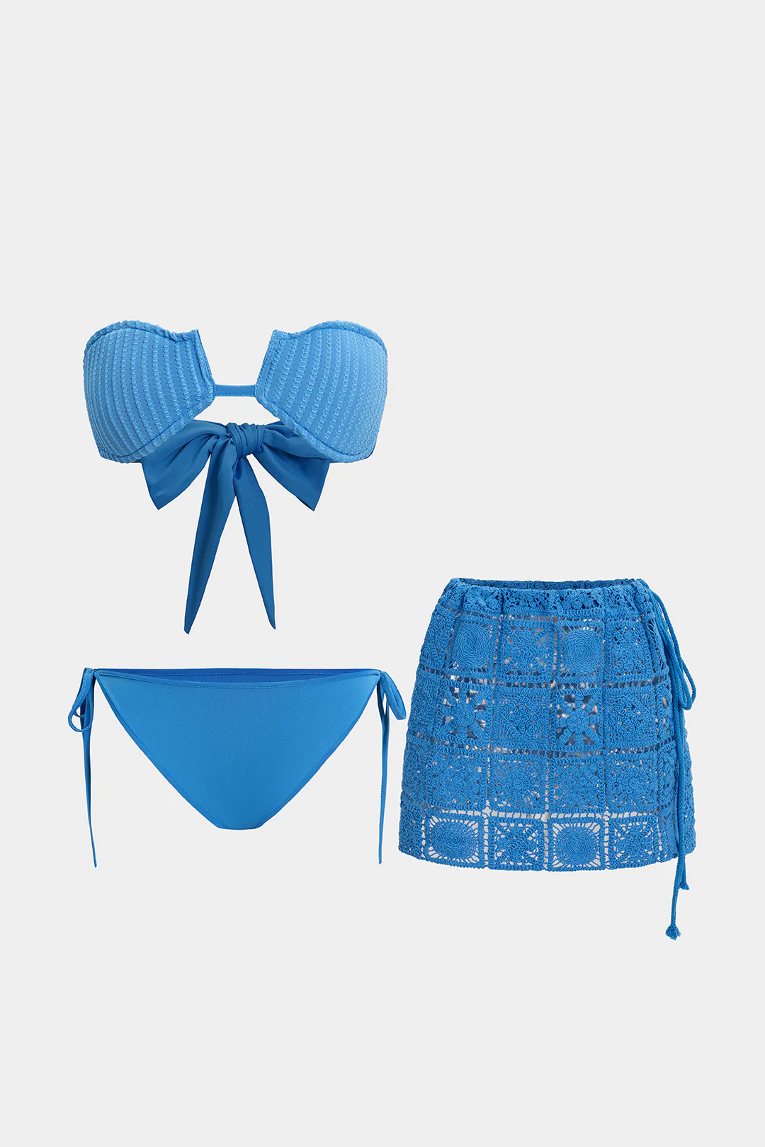 3PC Tie-Up Backless Cami Top And Cut Out Skirt Set - Flockneti
