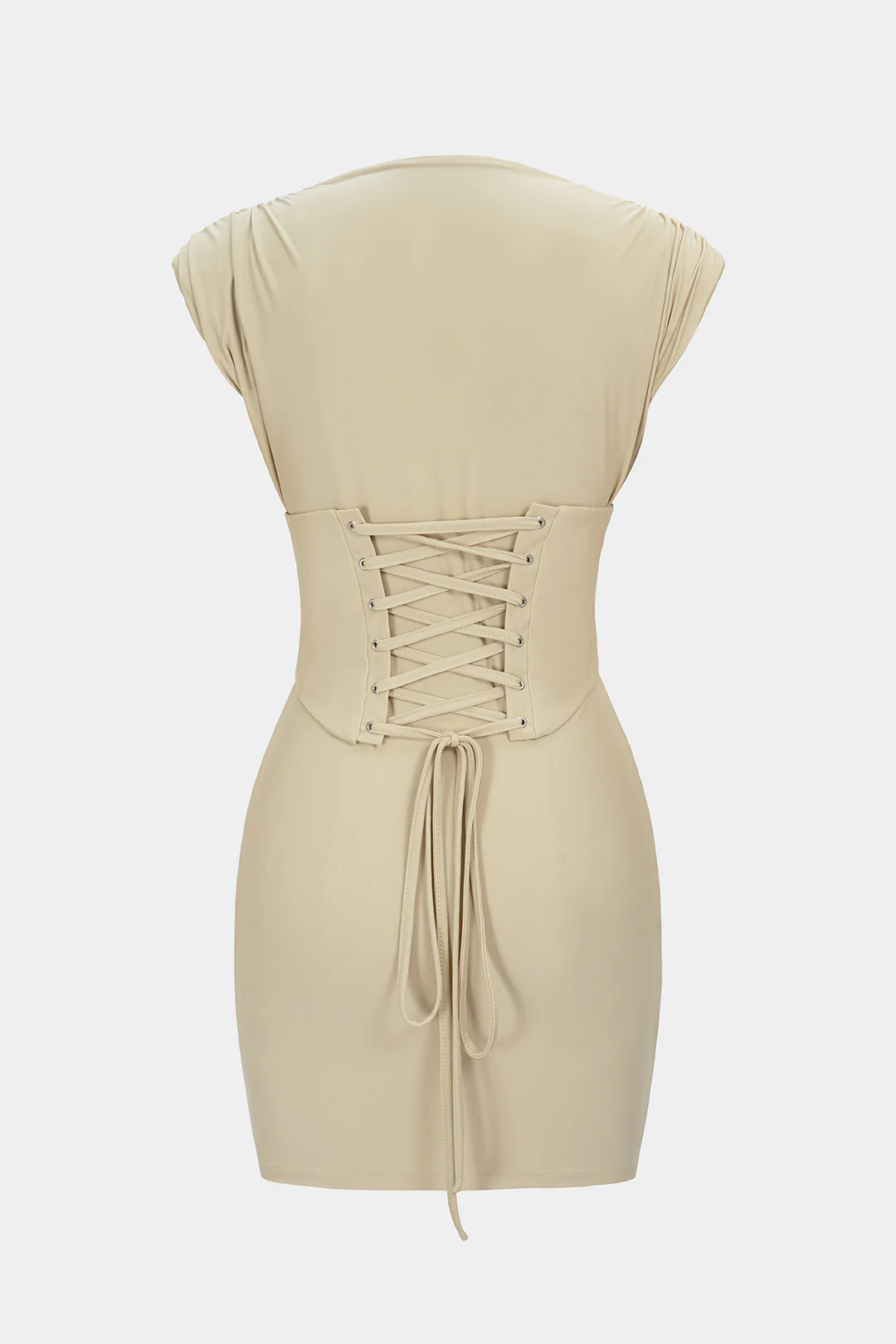 Belted Tie Back Shoulder Pads Sleeveless Mini Dress - Flockneti