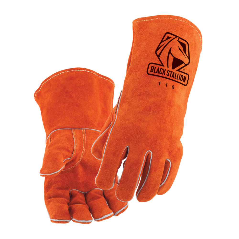 Black Stallion Welding Gloves Orange Split Cowhide Stick Large - Flockneti