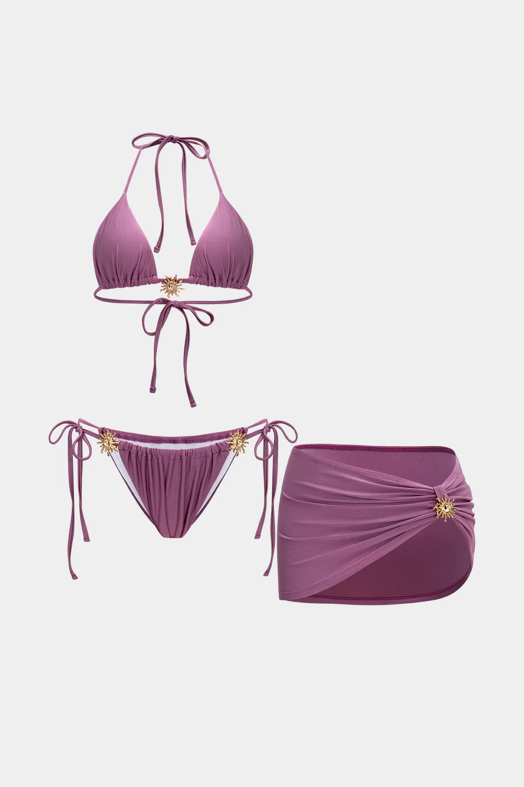 Metallic Decor 3-Piece Bikini Set - Flockneti